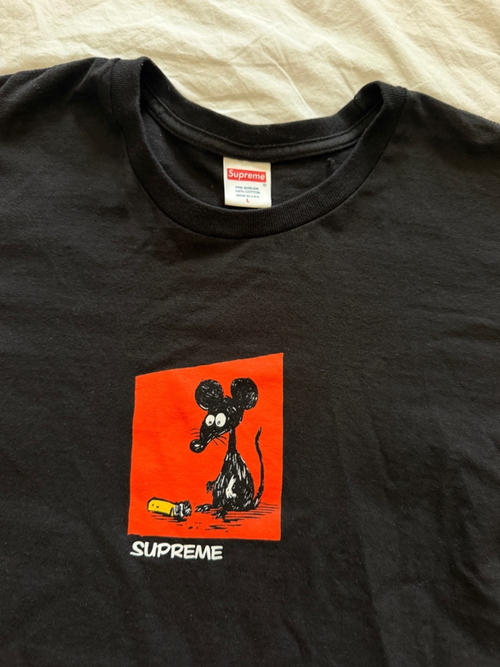 Supreme Black Tee with Red Mouse Graphic